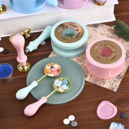 1/2/3pcs Wax Seal Set Wood Wax Melting Lacquer Furnace With /Spoon/Handle Wax Bead Melting Heater Wax Pot Heater For Stamp Cr