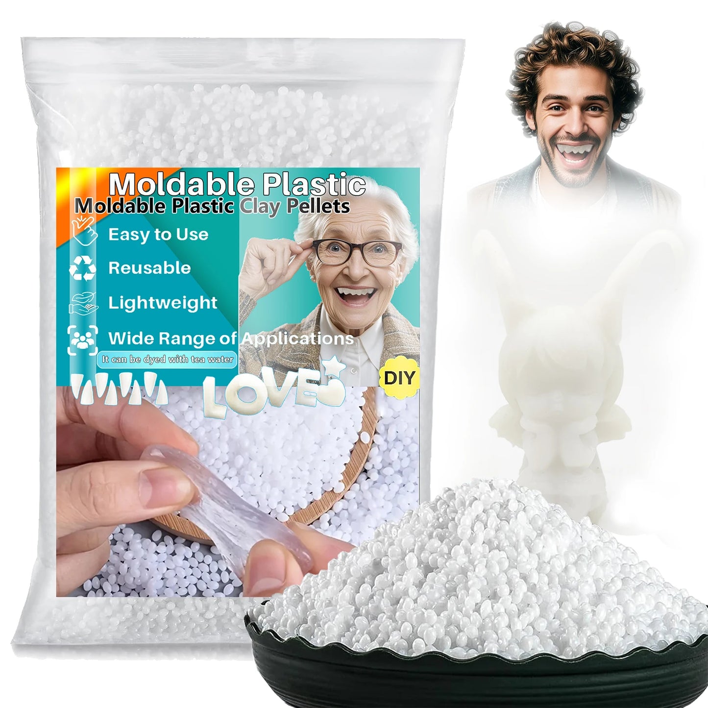 Moldable Plasti - party temporary teeth decoration, thermoplastic bead multi shaped plastic melt reusable hot bead crafts, DI