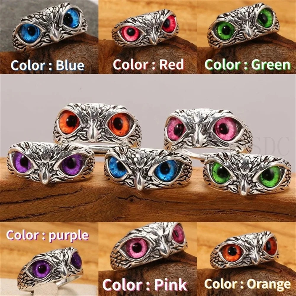 Rare Vintage Owl Carved Tibet Silver Ring for Men Cute Animals Youth Gothic Adjustable Fashion Women Jewelry Accessories Gift