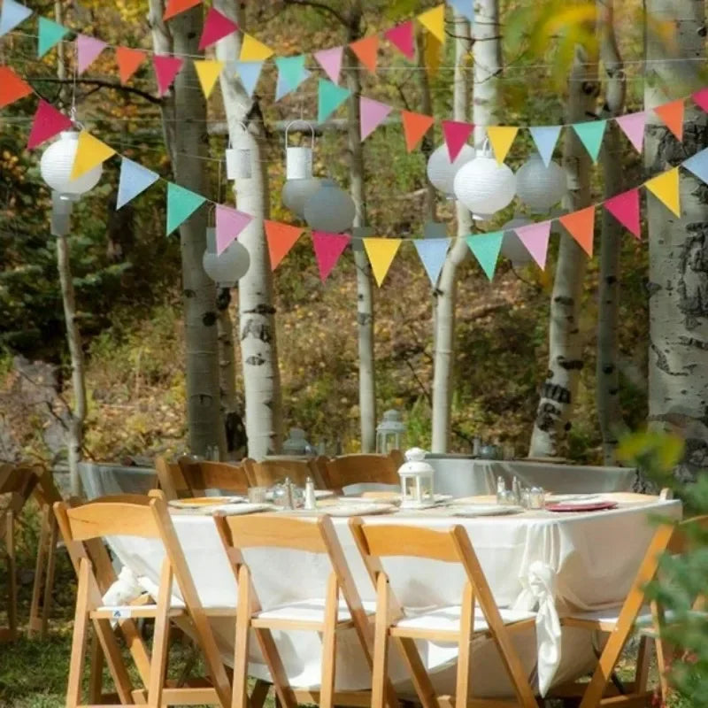 Multicolor Triangles Flags Burlap Linen Banner Pennant for Happy Birthday Party Wedding Decoration Candy Bar Hanging Flags