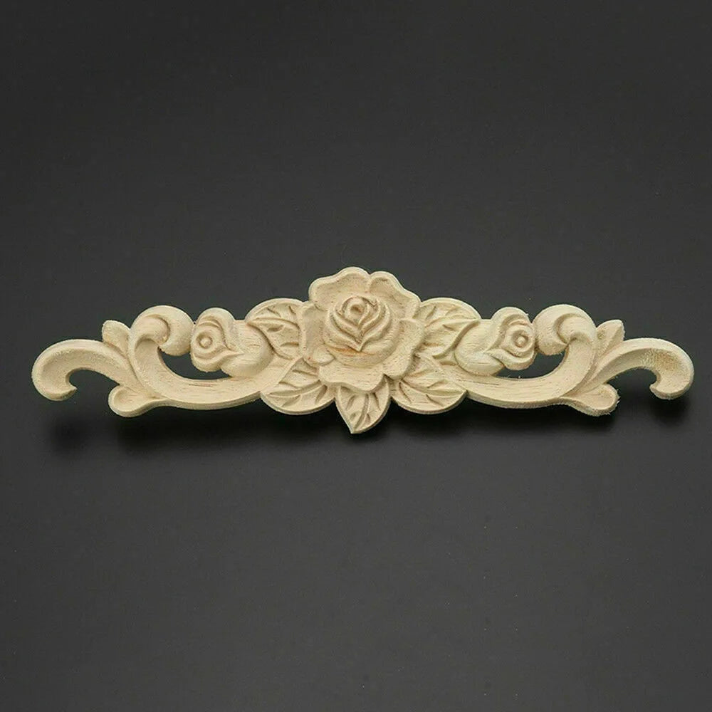 Natural Floral Wooden Carved Applique Wooden Figurines Crafts Corner Frame Appliques Frame Wall Door Furniture Woodcarving De