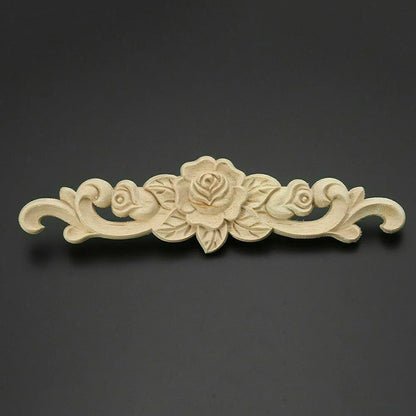 Natural Floral Wooden Carved Applique Wooden Figurines Crafts Corner Frame Appliques Frame Wall Door Furniture Woodcarving De