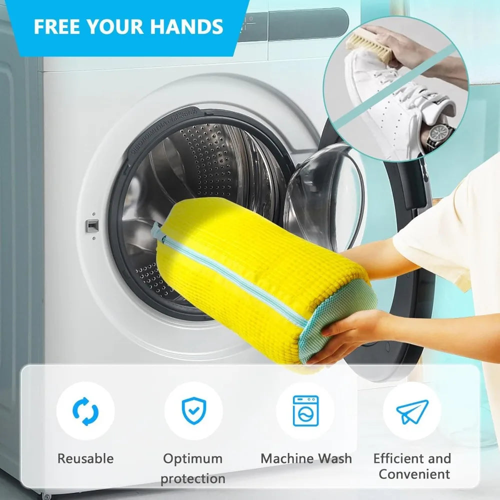 Durable Shoe Washing Machine Bag for All Shoe Types-Yellow with Blue Zipper,Ideal for Sneakers and Casual Shoes,Laundry Wash 