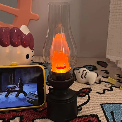 Calcifer Vintage Night Light Cartoon Anime Flameless Decorative Lamp Kerosene Candle Light with Table Lamp for Bedroom Christ