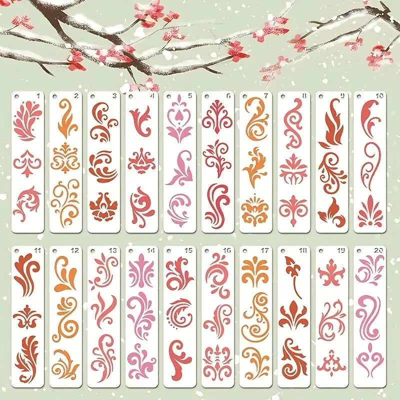 20Pcs Reusable Vintage Floral Eyebrow Templates Simple PET templates With Exquisite Swirls For Stage And Hanfu Appearance