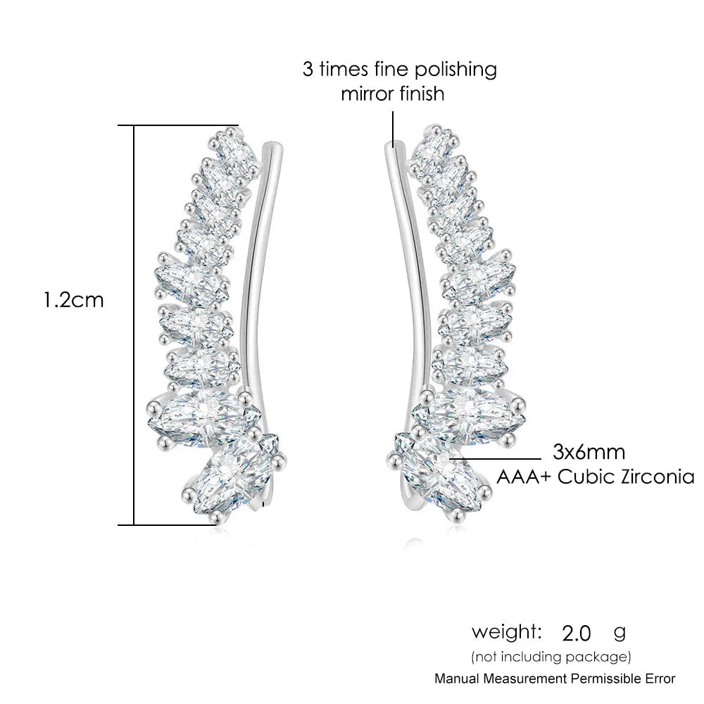 Angle Wing Ear Cuff Climbing Earrings for Women Shiny Zirconia Rose Gold Color Crystal Ear Accessories Female Gift Jewelry E7