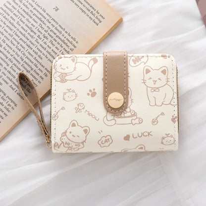 Cute Cat Coin Purse Women Fashion Short Wallet PU Leather Large Capacity Wallet Lightweight ID Card Holder Travel Cash Coin B