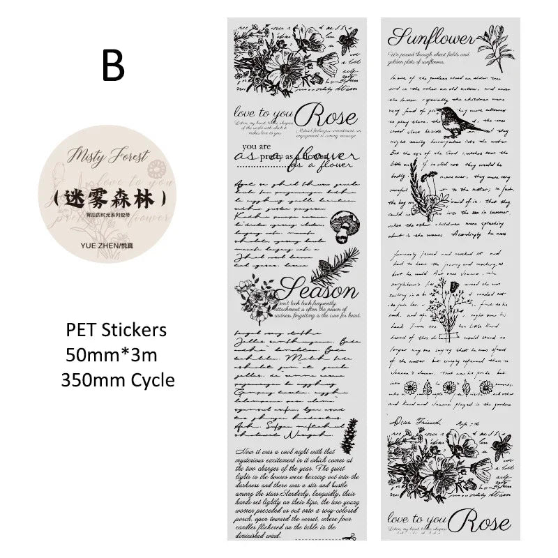 Journamm 50mm*3m Vintage Letters PET Tapes DIY Scrapbooking Planners Decor Junk Journal Waterproof Collage Stationery Tapes -