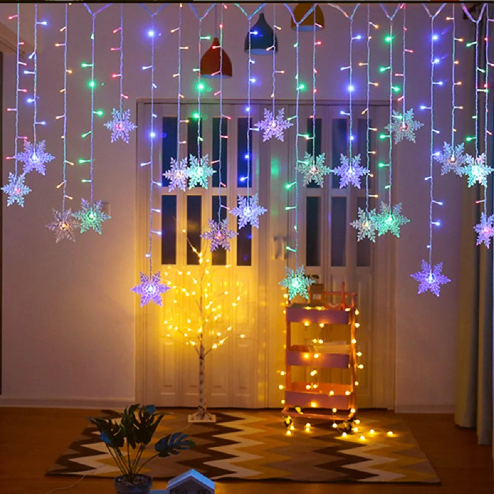 Christmas Decor Snowflake Window Curtain Garlands Led Icicle Fairy Lights Outdoor Garland for Home Party Garden New Year Deco