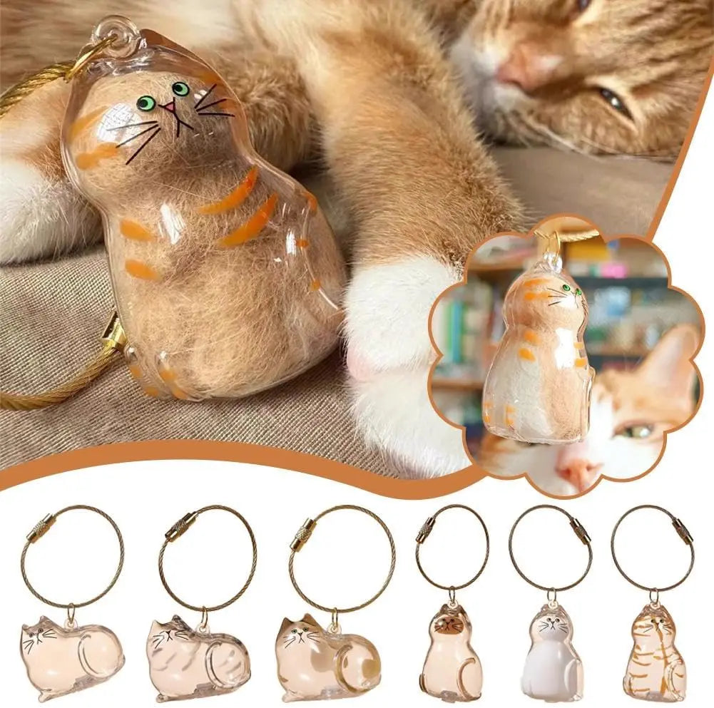 Cat Fur Memorial Charm Resin Keepsake Capsule for Pet Hair Portable Keychain Pendant for Hair Rainbow Bridge Pendant