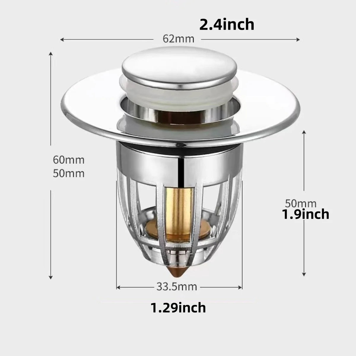 Universal Rebound Drain Plug Filter Basin Pop-up Chrome Sink Filter with Hair Catcher Bathroom Sink Drain Stopper Easy Push T