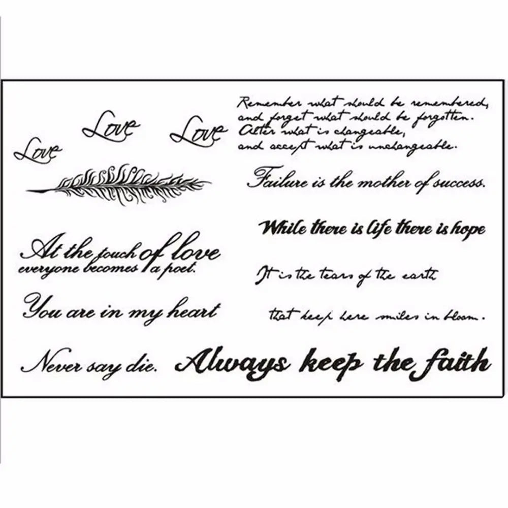 Tattoo Stickers English Word Waterproof Long Lasting Realistic Transfer Temporary Black Letters Feather Body Art For Men Wome