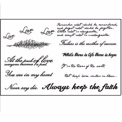 Tattoo Stickers English Word Waterproof Long Lasting Realistic Transfer Temporary Black Letters Feather Body Art For Men Wome