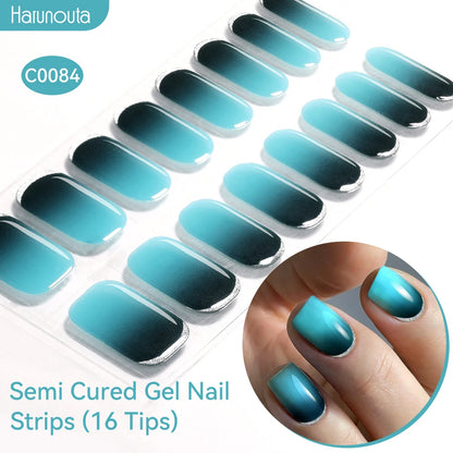Gradient Auroras Semi Cured Gel Nail Strips Sparkly Shinning DIY Gel Polish Stickers for Nails Works with UV/LED Nail Lamps -