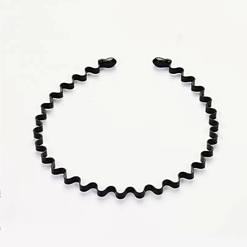 Unisex Black Elastic Non Slip Simple Metal Headbands For Men Women Wavy Hairband Spring Hair Hoop Fashion Hair Accessories - 