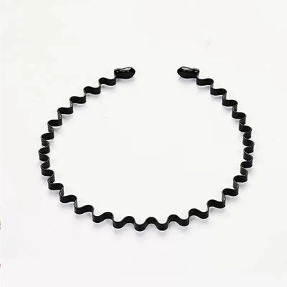 Unisex Black Elastic Non Slip Simple Metal Headbands For Men Women Wavy Hairband Spring Hair Hoop Fashion Hair Accessories - 