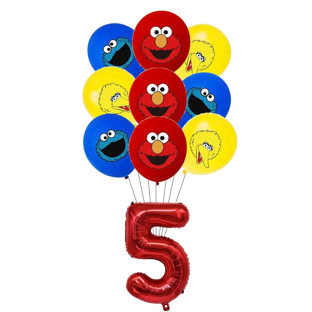 Cartoon Sesames Street Birthday Party Decor Elmo and Friends Theme Tablecloth Plate Balloon Set Cake Decor Baby Shower - 19pc