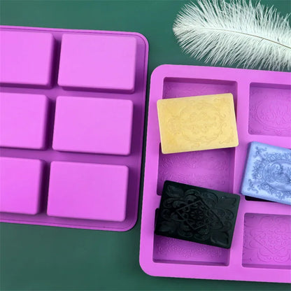 6 grid Handmade Soap Silicon Mold 6 types Floral Pattern Flat Bottom Essential oil Toilet Soap DIY Baking Cake Square Mold