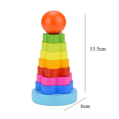 Rainbow Stacker Wooden Ring Educational Toy Kids Tower Stack Up Blocks Color Shape Game Baby Montessori Toys for Children Gif