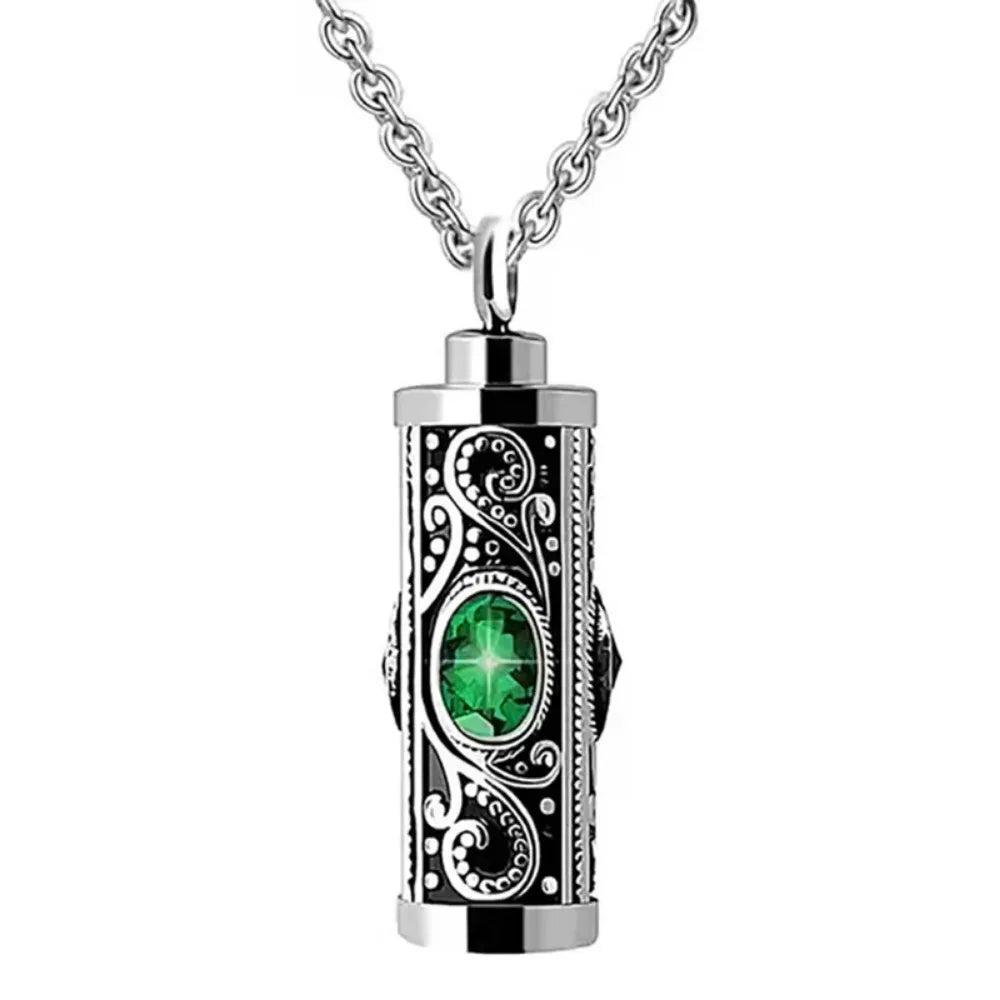 For Men Crystal Cremation Urn Necklace Cylinder Waterproof Ashes Pendant Retro Style Keepsake Memorial Jewelry Human Ashes
