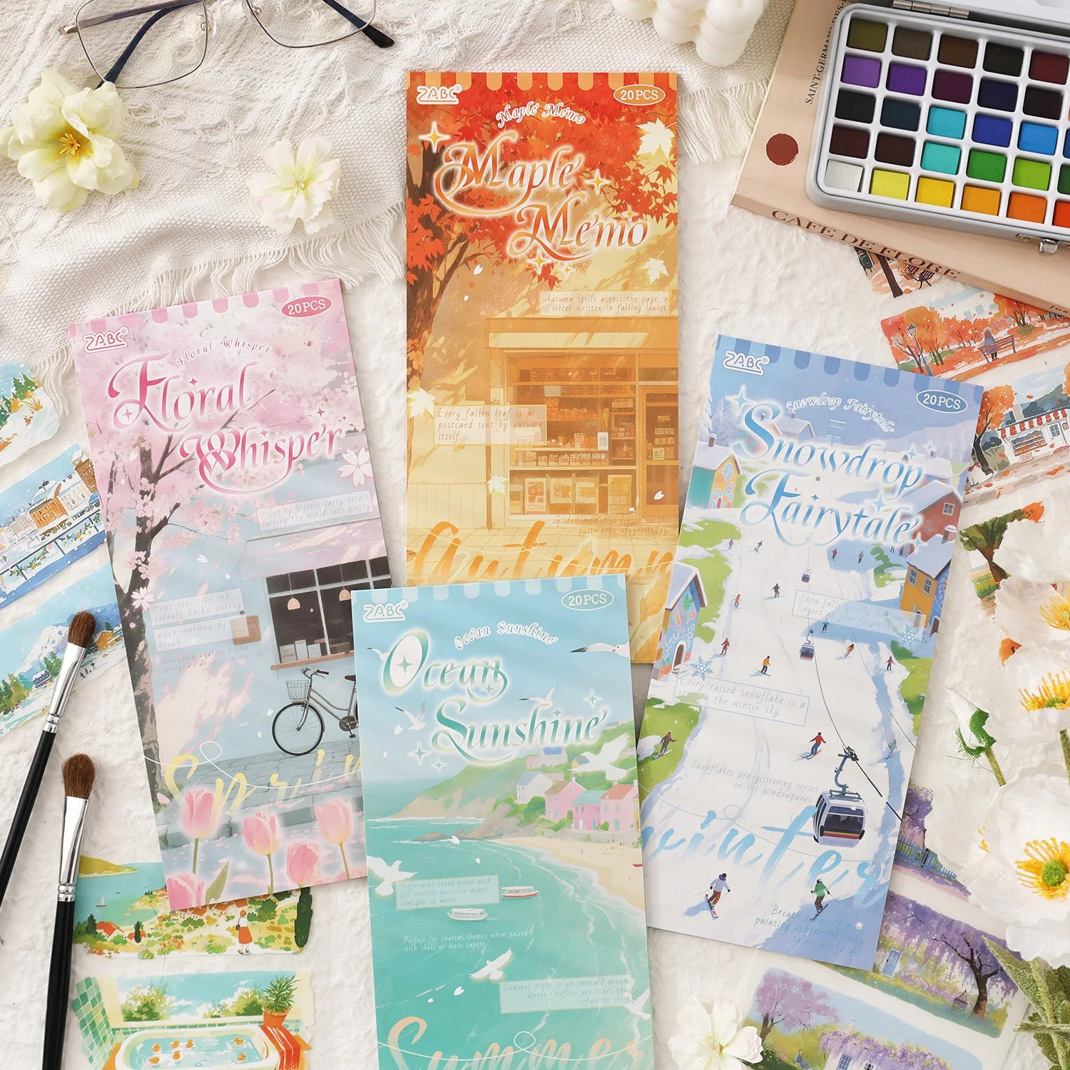 100 patterns 20pcs Four Seasons Landscape die-cutting sticker book DIY handmade scrapbook aesthetic stationery supplies