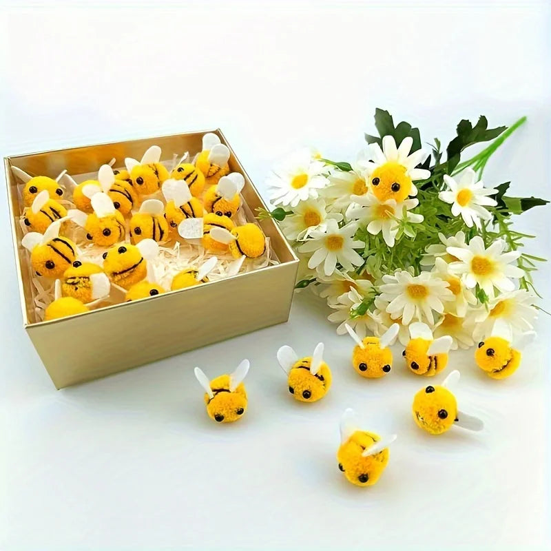 20pcs Cute Mini Bee Pom Pom Decorations for Crafts, Party Favors, Flower Arrangements & DIY Projects
