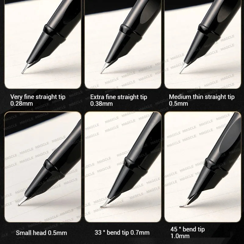 Luxury Metal Black Fountain Pen Nib 0.28/0.38/0.5/0.7/1mm Calligraphy Writing Pen Office Business School Stationery Supplies