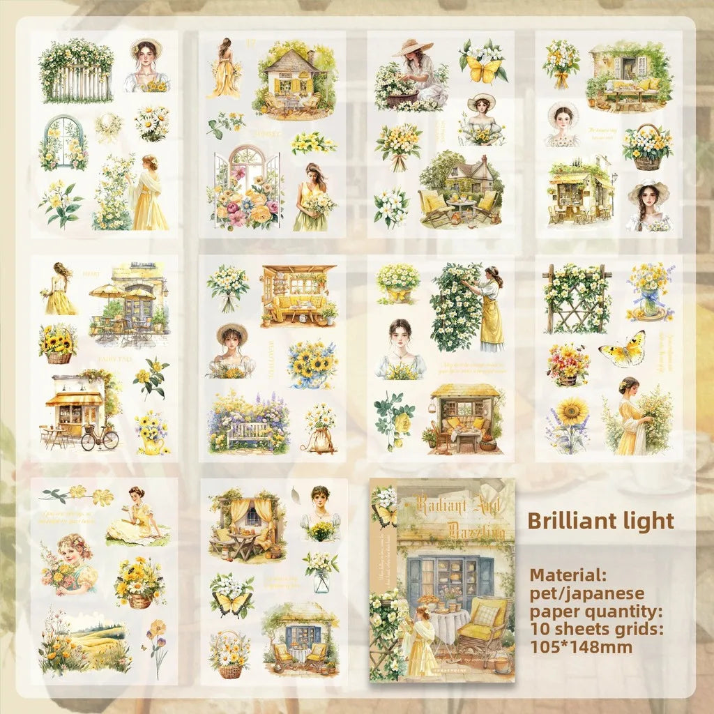 Journamm 10sheets Vintage PET Stickers Washi Paper Stickers DIY Scrapbooking Collage Decor Junk Journal Aesthetics Sticker - 