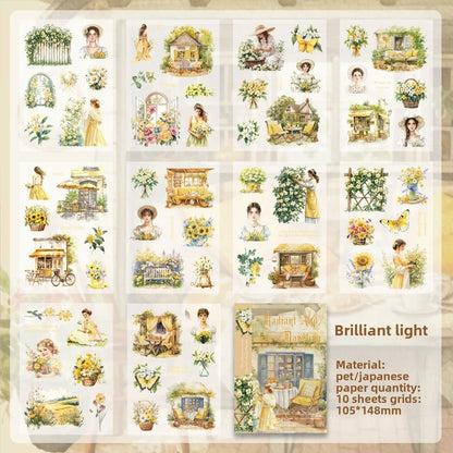 Journamm 10sheets Vintage PET Stickers Washi Paper Stickers DIY Scrapbooking Collage Decor Junk Journal Aesthetics Sticker