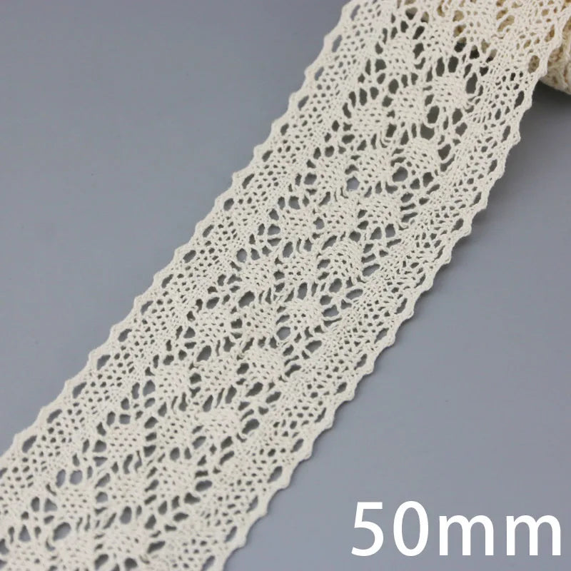 Lace Ribbon Trim, White Beige Cotton Embroidered Ribbon, 5 Meter Sewing Fabric, DIY Craft Materials, Elegant Lace for Gift Wr