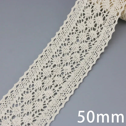 Lace Ribbon Trim, White Beige Cotton Embroidered Ribbon, 5 Meter Sewing Fabric, DIY Craft Materials, Elegant Lace for Gift Wr