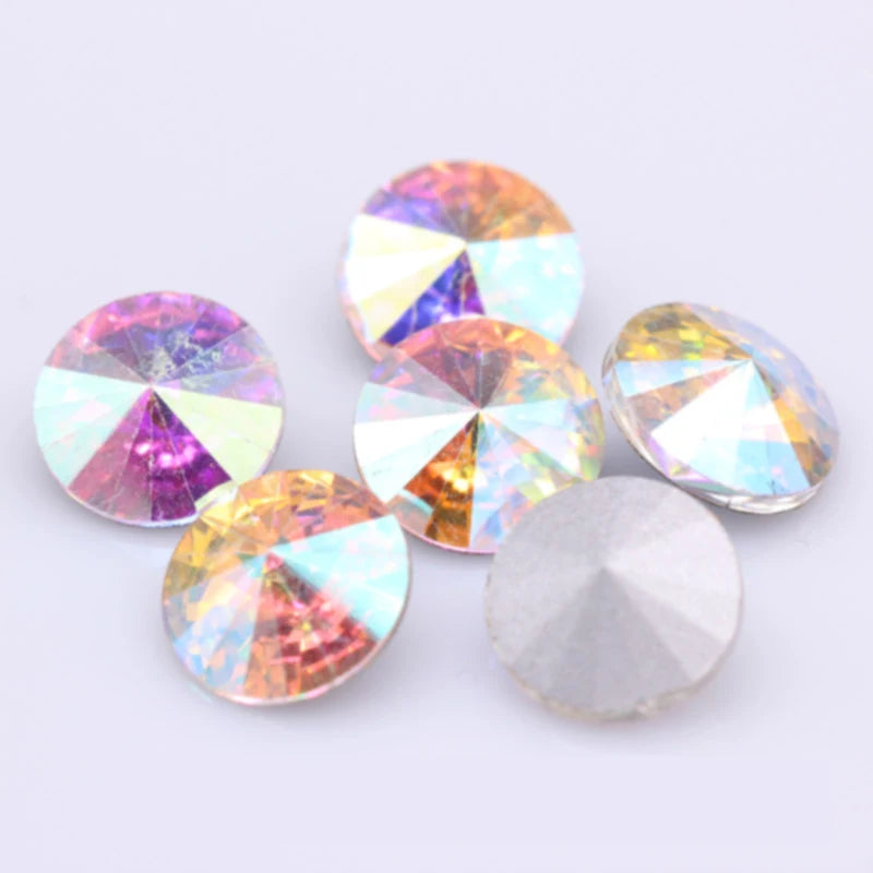 Fantastic 6/8/10/12/14/16/18/25MM Rivoli Cabochons Round Fancy Rhinestone Crystal For Applique Clothing Garment Decoration Be