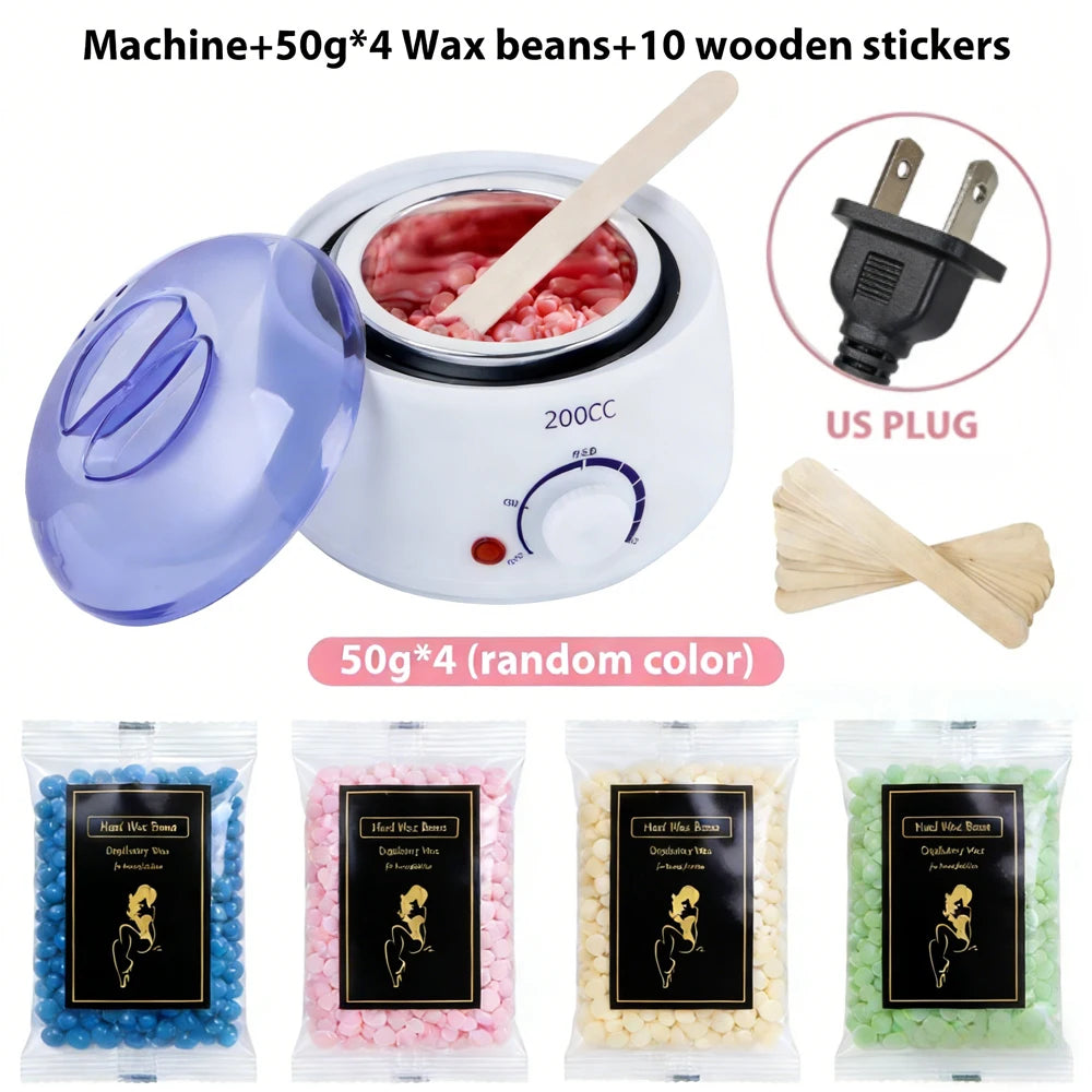 200CC Wax Heater Warmer Hair Removal Machine For Hand Foot Body SPA Epilator Paraffin Wax Pot +Wax Beans + Wood Sticks - Whit