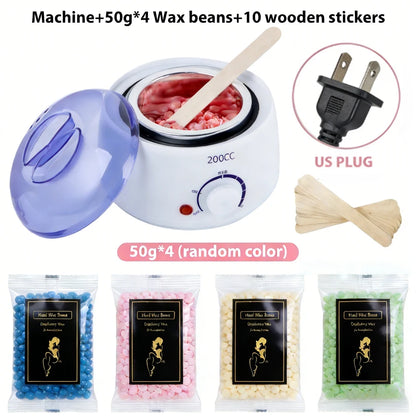 200CC Wax Heater Warmer Hair Removal Machine For Hand Foot Body SPA Epilator Paraffin Wax Pot +Wax Beans + Wood Sticks - Whit