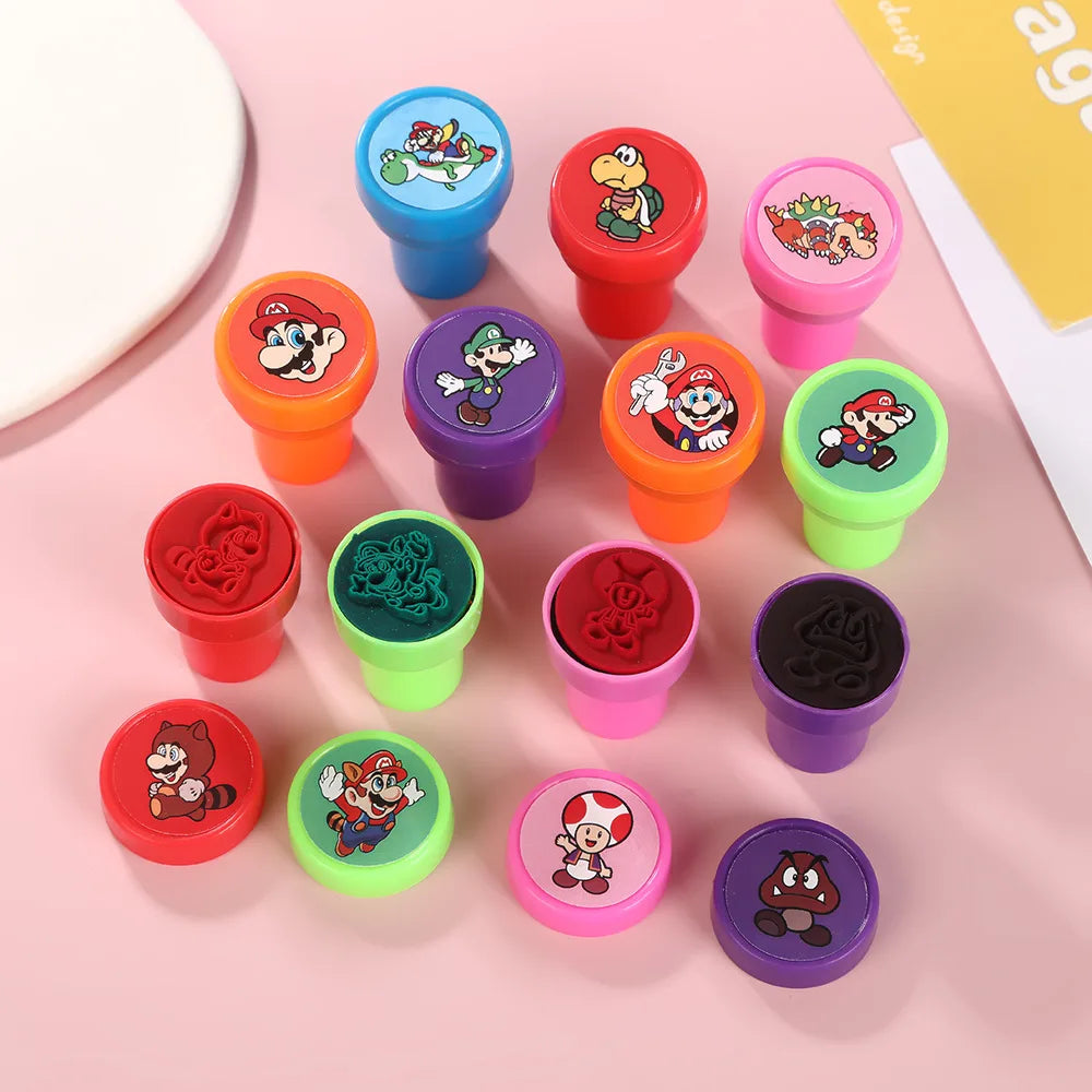 12PCS Super Marios Stamps for Kids Anime Action Figures Signet Teacher Stamp Reward Kids Accessory Children Classic Toys Gift