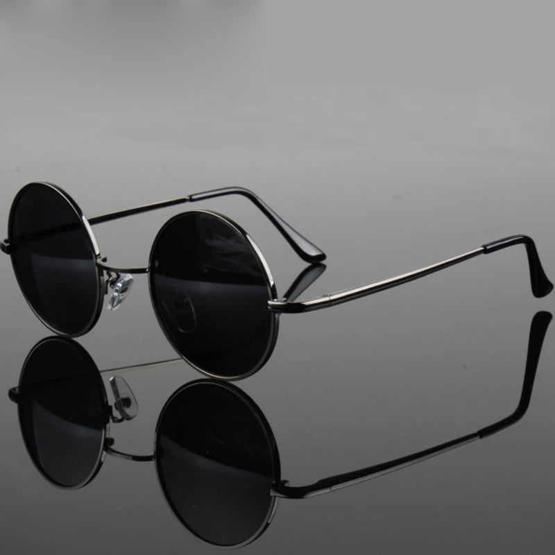 Retro Vintage Round Polarized Sunglasses Men Brand Designer Sun Glasses Women Alloy Metal Frame Black Lens Eyewear Driving UV