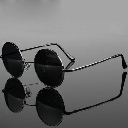 Retro Vintage Round Polarized Sunglasses Men Brand Designer Sun Glasses Women Alloy Metal Frame Black Lens Eyewear Driving UV