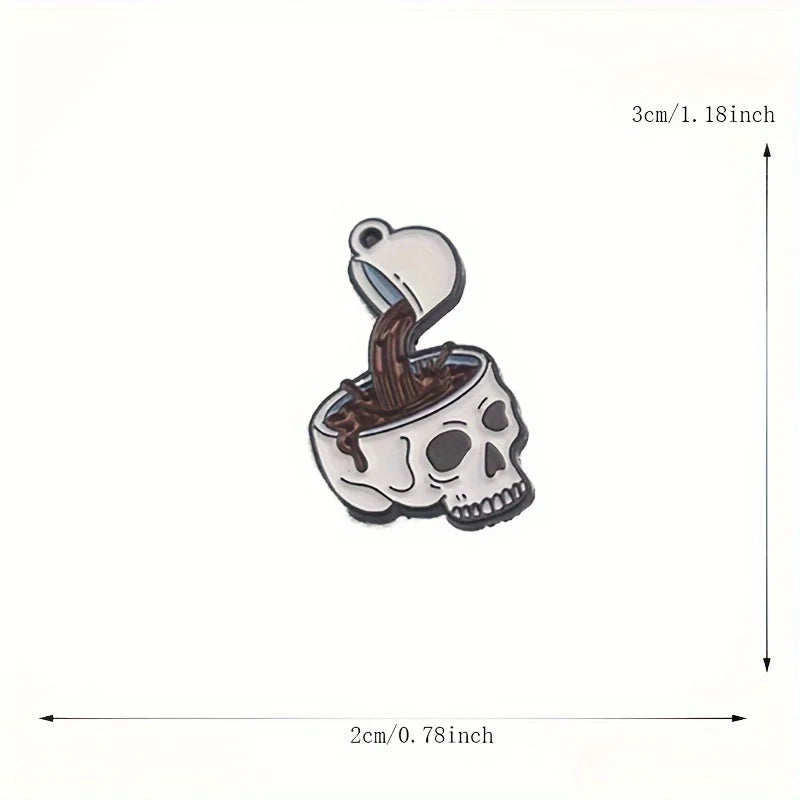Vintage-Style Skull Coffee Cup Enamel Pin - Fashionable Alloy Brooch for Men