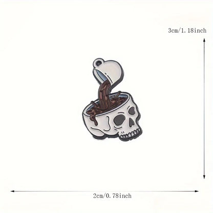 Vintage-Style Skull Coffee Cup Enamel Pin - Fashionable Alloy Brooch for Men
