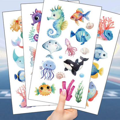 10 Sheets Sea Animals Tattoo Sticker Temporary Fake Tattoo Arm Hands Body Waterdichte Tatouages Pour Gift Kids Toys
