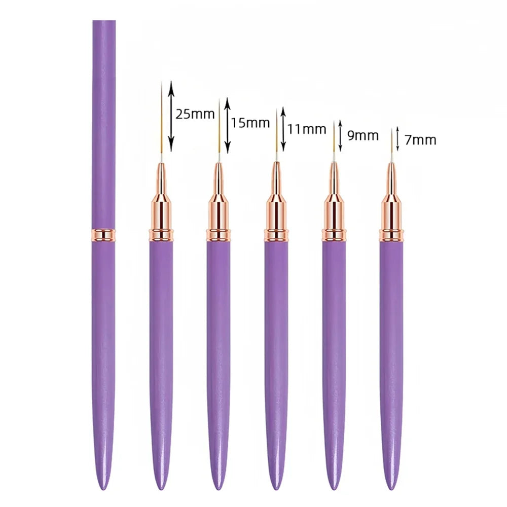 Nail Brush Pen 5pcs/set Nail Art Liner Brushes Set Elongated Striping Drawing Professional - B053-purple