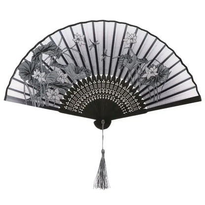 Retro Flower Pattern Home Decoration Elegent Bamboo Folding Fan Chinese Style Painting Handheld Fan Dance Performance Props
