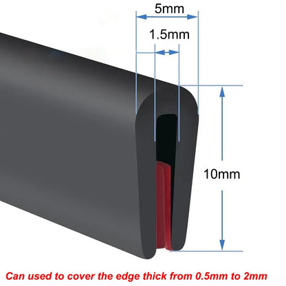3 Meters Self Adhesive Rubber Edge Trim Edge Protector for Sheet Metal EPDM Material Black U-Shape Edge Trim - 10X5mm