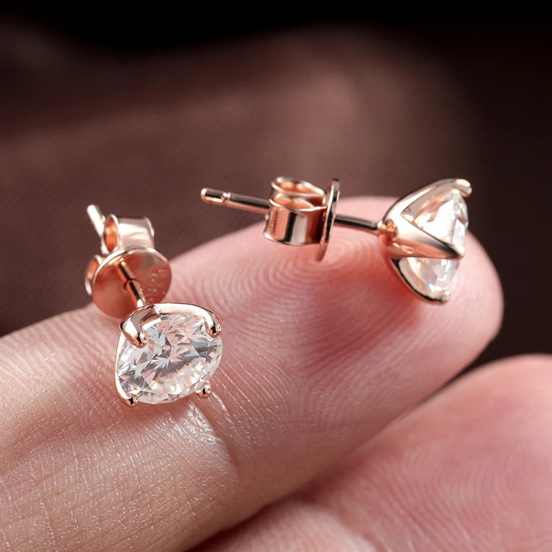 Smyoue 0.2-3CT Rose Gold Color Moissanite Stud Earrings for Women Sparkling Classic Wedding Lab Diamond Earring Pure 925 Silv