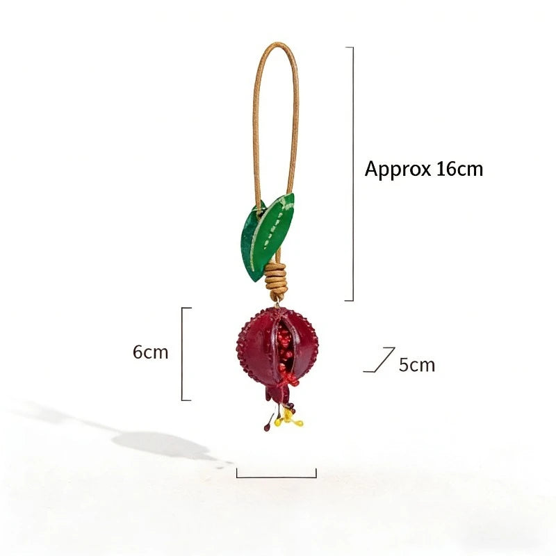 Handmade Vegetable Tanned Leather Pomegranate Keychain Fruit Bag Charm Cute Purse Pendant Car Mirror Accessories For Women Gi