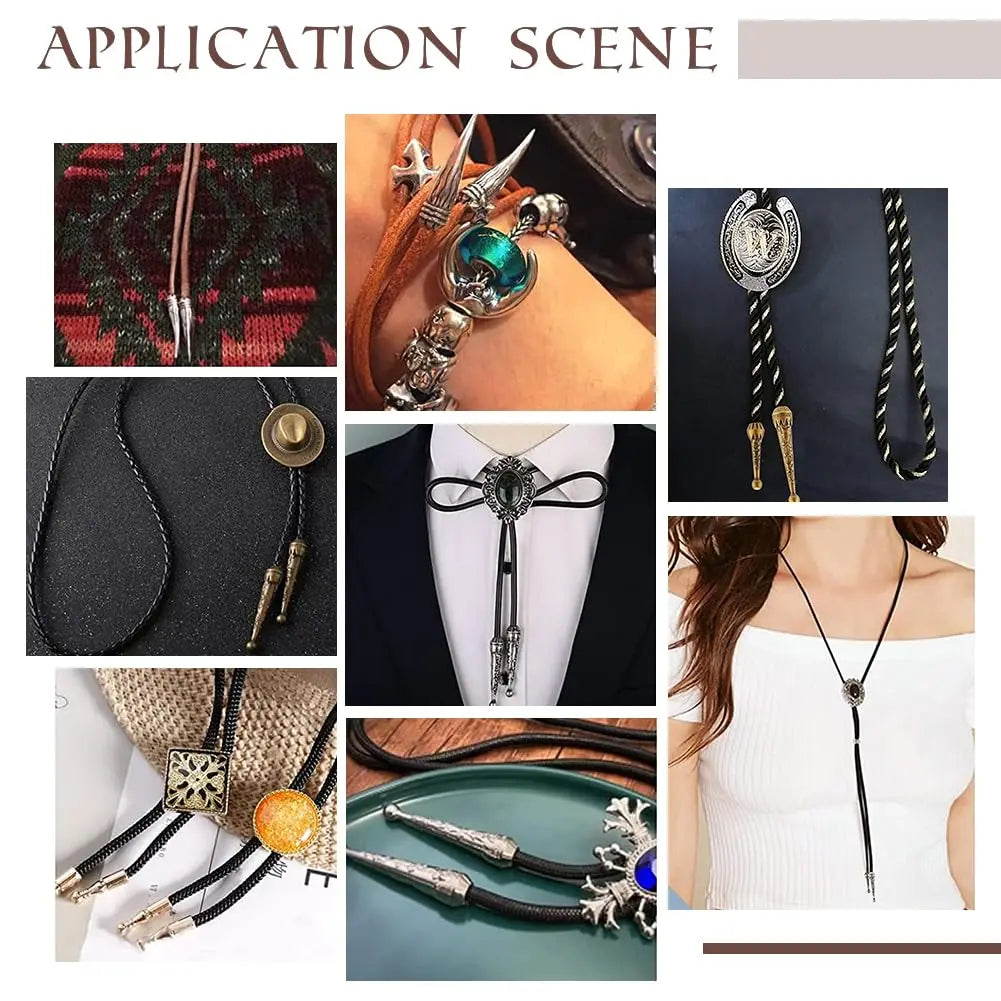 Bolo Tie Tips Replacement End Caps Alloy Long Bolo Cap Buckle Replacement Fashion Findings for Bolo Necklace 12pcs