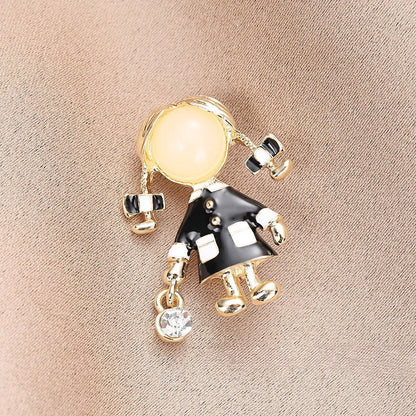 Small Cute Little Girl In Black Dress Nurse Brooches Rhinestone Crystal Brooch Pin Drop Oil Corsage Clothing Coat Jewelry