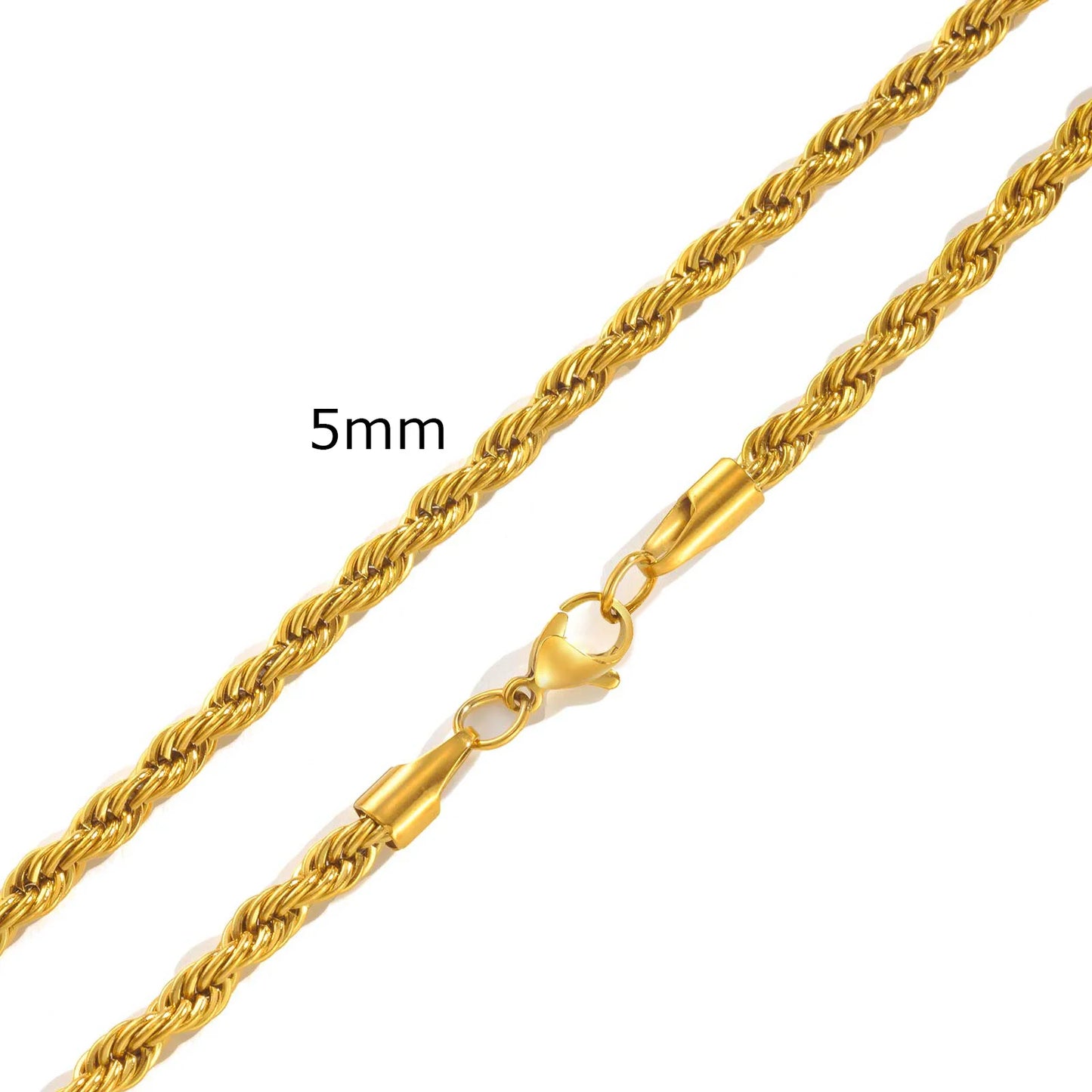 Punk Vintage Rope Chain Necklace for Men Women,Gold Color Stainless Steel Braided Twisted Chain,Hip Hop Casual Jewelry