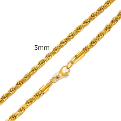 Punk Vintage Rope Chain Necklace for Men Women,Gold Color Stainless Steel Braided Twisted Chain,Hip Hop Casual Jewelry