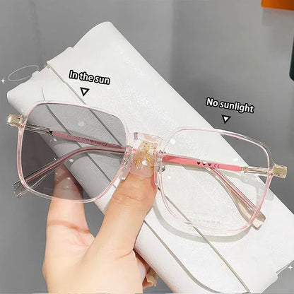 Photochromic Anti Radiation Glasses Metal Eyeglass For Woman Men - PINK